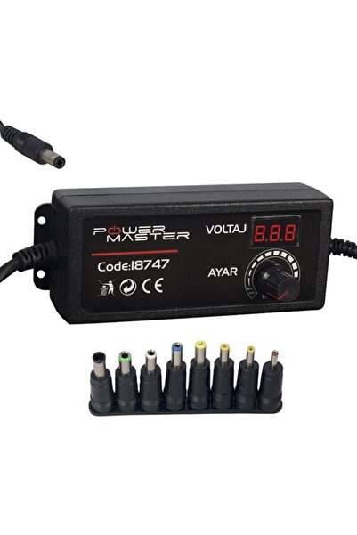 Powermaster PM-18747 3 Volt - 24 Volt - 2 Amper Çok Uçlu Dijital Ekranlı Ayarlı Kademeli Adaptör