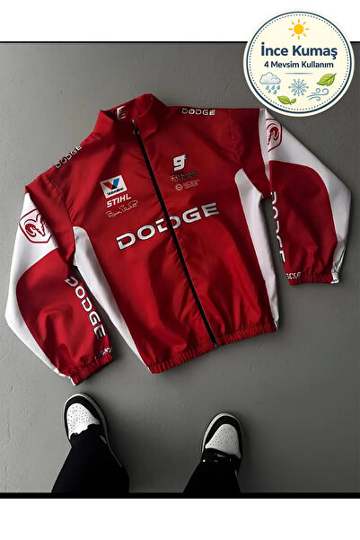 Lushen Kırmızı Unisex Motorcu İnce Kumaş Yağmurluk Hafif Rüzgarlık Günlük Spor Ceket