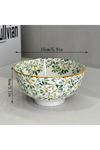 Choice1 A green bowl 6-Inch Large Capacity Ceramic Bowl with Four Seasons Flo...