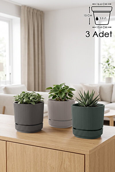 ToXA 3 Adet Pera Kare Saksı No3 2,3 Litre Çok Renkli 16,6cm Plastik Kendinden...