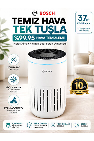 Bosch 37,5 m² Aktif Karbon HEPA Filtreli Evcil Hayvan Tüyü Hava Temizleyici K...