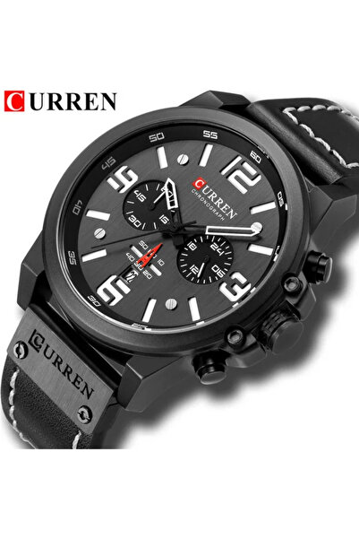 Choice3 ساعة يد كورين بلاك وايت CURREN 8314 للرجال بحزام جلدي، ساعة كوارتز مق...