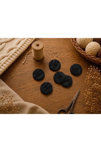 Siyah El Yapımı Polimer Kil Düğme 2 cm Yuvarlak Dekoratif Örgü Hırka Yelek Amigurumi Düğmesi