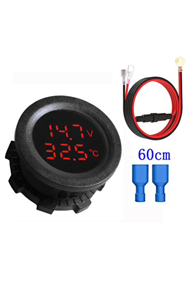 Choice3 Red With Cable Car Round Temperature Voltmeter 12-24V Auto Voltage Me...
