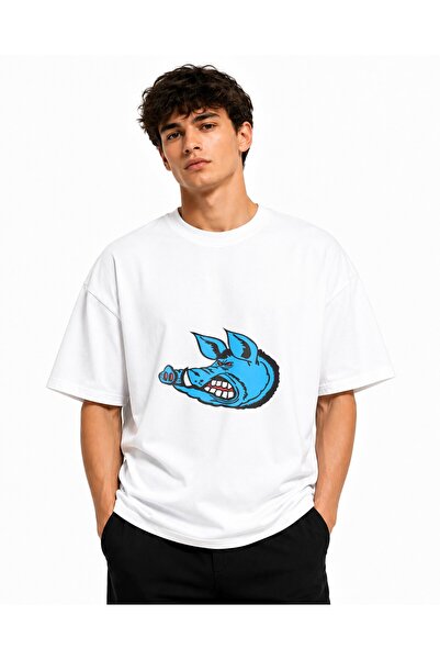 Inscriptie Tricou Unisex Bumbac Premium Casual " Porc albastru "