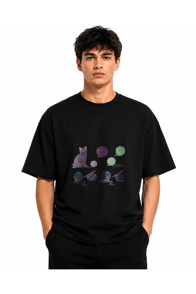 Inscriptie Unisex Premium Cotton Casual T-Shirt "Ball Cat"