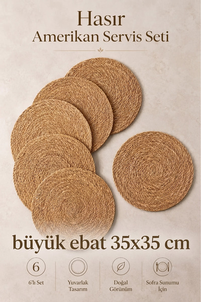 Dekahome 6 Adet Hasır Supla / Amerikan Servis Lux Sunum Tabak Altlığı