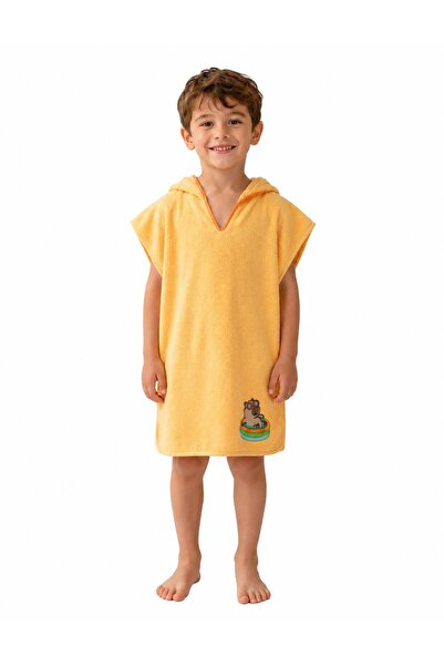 OrganicKid Towel Çocuk Turuncu Kapşonlu Panço Plaj Havlu