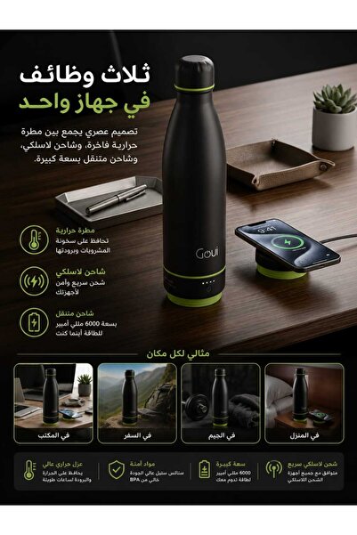Generic Smart Insulated Water Bottle with 6000mAh Power Bank, 5W Wireless Cha...