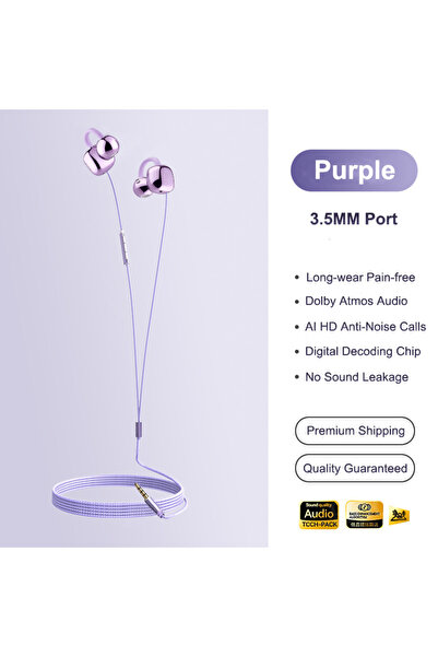choice2 3.5MM purple Upgraded Clip-on Type C&3.5mm Wired Control Headphones H...