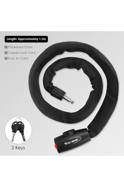 Choice Black-1.2m WEST BIKING Bicycle Anti Theft Chain Lock Hard Steel Alloy ...