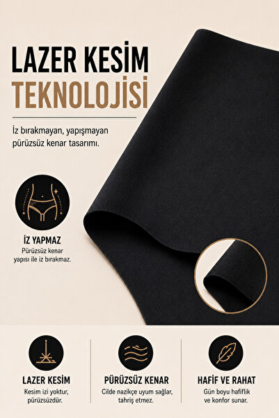 BERNS 3’lü Paket Kadın Dikişsiz Külot Lazer Kesim Yüksek Bel Siyah İç Çamaşırı