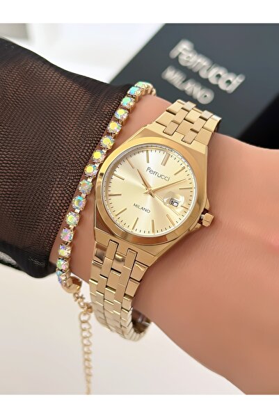 Ferrucci Gold Color Steel Strap Waterproof Guaranteed Wristwatch with Bracele...