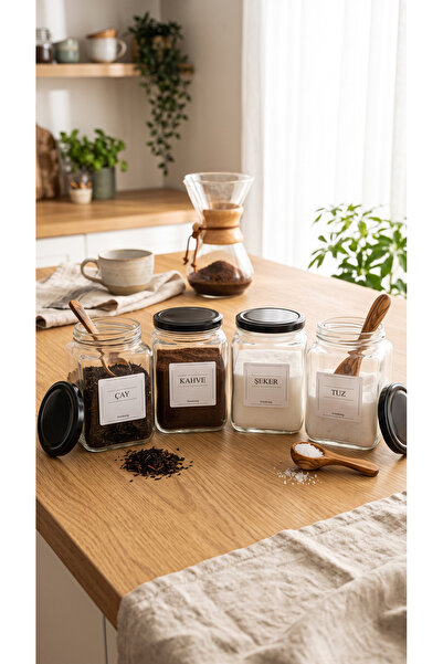 zezedesing Set of 4 Glass Jars Tea-sugar-salt-coffee 1600 Ml