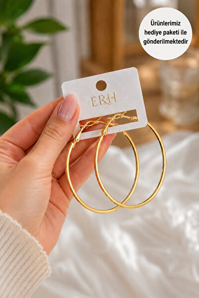 ERH Gold Color Big Hoop Earrings 6 cm – Stainless Steel Women's Daily and Sty...