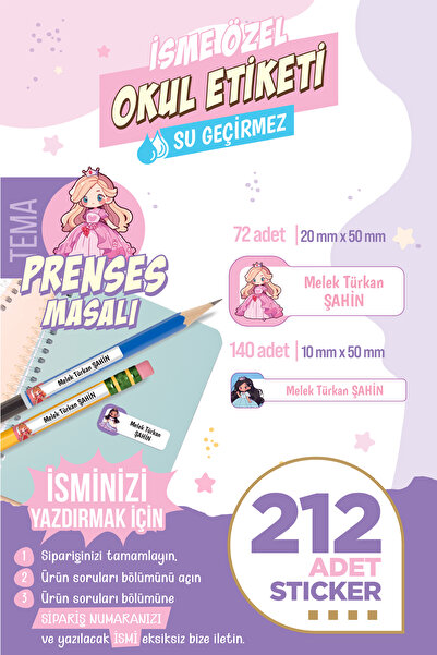 colortouch 212 ADET Prenses Masalı Temalı Okul Etiketi Sticker Kalem Etiket D...