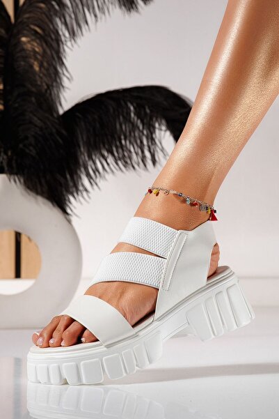 Zaira Sandale cu platforma dama albe din piele ecologica Aimee #21443