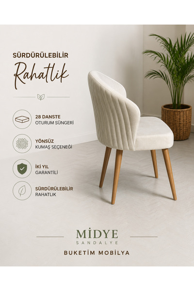 Buketim Mobilya Babyface Yönsüz Kumaş Ceviz Ahşap Ayaklı Modern Yemek Odası M...