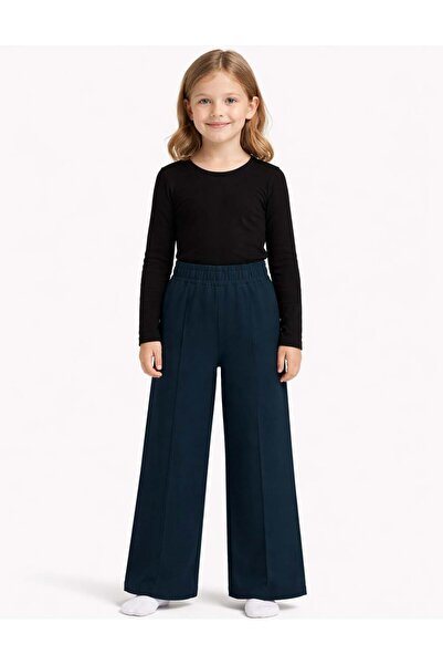 OrganicKid Basic Kız Çocuk Lacivert Bol Paça Pantolon