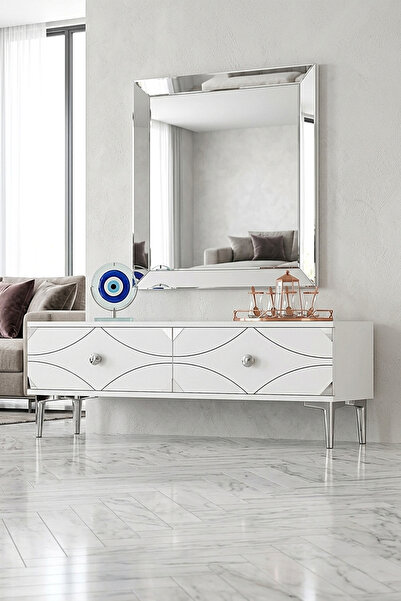 cnyr TSA1297BS - ALFA TSA120 TV STAND, TV SEHPASI, TV ÜNİTESİ BEYAZ - SILVER ...
