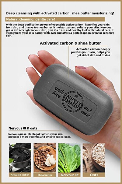 Nesti Dante Luxury Black Solid Soap 250Gr | Revitalizing and Firming | Activated Carbon, Shea Butter