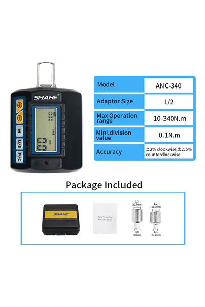 Choice ANC-340 SHAHE Digital Torque Adapter 1/2"Drive Include Adapters for 3/...
