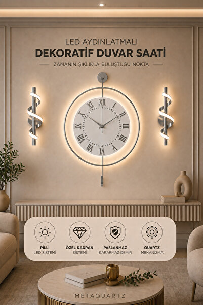 MetaQuartz Aksesuar Gümüş - Royal Kadran Exclusive - Pilli Led - 3 Pil ile Ge...