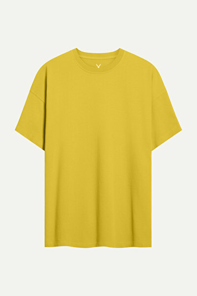 KAFT Sarı Erkek Oversize / Relax Basic Tişört - %100 Pamuk | (Relax - Moss)