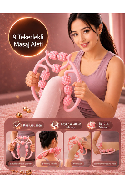 Folveit Kas Gevşetici Sıkılaştırıcı Masaj Aleti 9 Tekerlekli Lenf Drenaj Rulo...