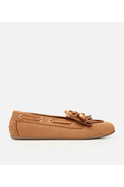 Hotiç Kadın Taba Süet Fiyonk Detaylı Bağcıklı Loafer