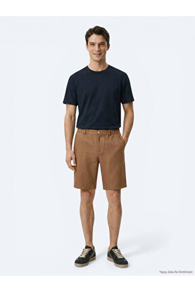 Kip Καφέ υφαντό Jogging Fit Casual βαμβακερό μείγμα βερμούδας