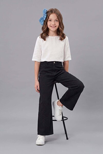 Fulla Moda Stoned Adjustable Waist Palazzo Girls' Trousers