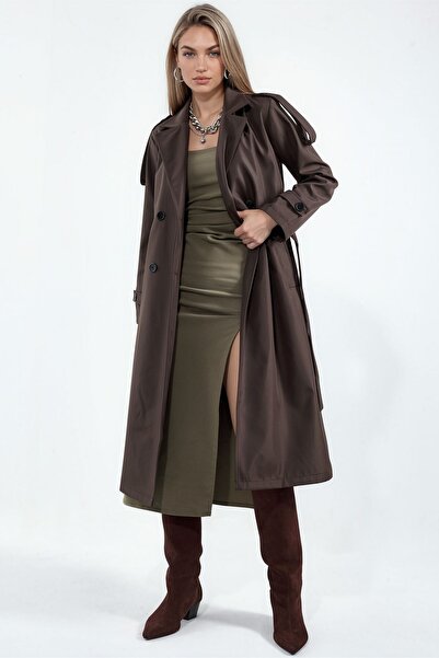Hiccup Bdart Double-Breasted Lapel Long Trench Coat