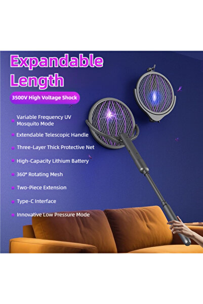 Choice black TINSOL Telescopic Mosquito Racket Rechargeable Rotating Head Mos...