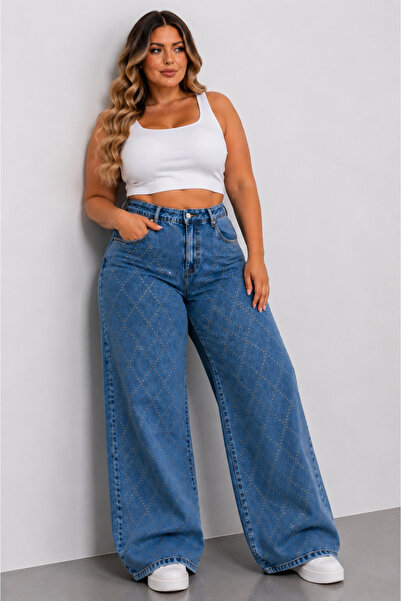 nd jeans Τζιν μεγάλου μεγέθους - Premium ψηλόμεσο φαρδύ παντελόνι Με μοτίβο μ...
