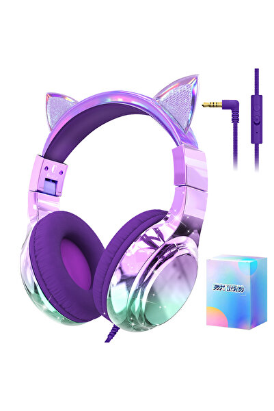 choice2 Cat Ear Purple Unicorn Kids Headphones Girls Wired Headphones With Mi...