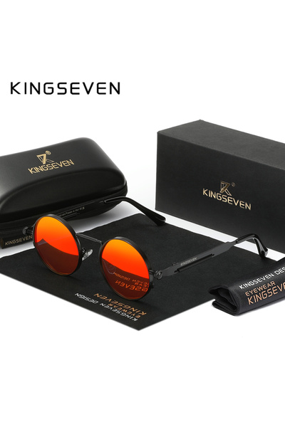 Choice3 نظارات شمسية مستديرة مستقطبة للرجال من ماركة KINGSEVEN باللونين الأسو...
