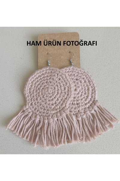 Librapera Concept Women's Beige Handmade Round Tassel Macrame Earrings