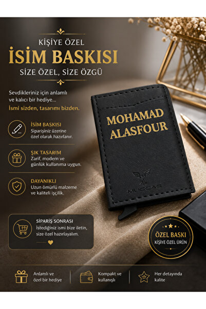 Alaa Butik Online Altın Yazılı İsim Baskılı Kişiye Özel Mekanizmalı Siyah Kar...