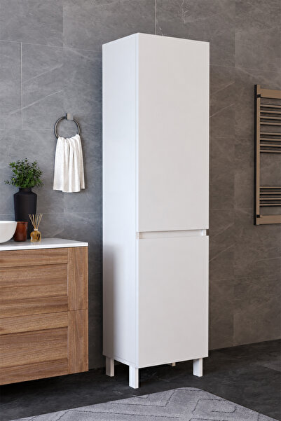 DEKORFİM DF03110 Çamaşır Sepetli Çok Amaçlı Banyo Dolabı Kapaklı Raflı Kirli Çamaşır Düzenleme Dolabı