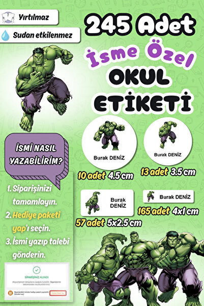Sticker Ekspres Okul Etiketi Hulk Temalı Kalem Defter Etiketi Özel İsim Yazıl...