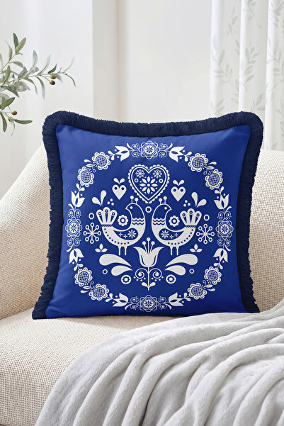 Realhomes Symmetrical Floral Motif Patterned Fringed Throw Pillow Cover with ...