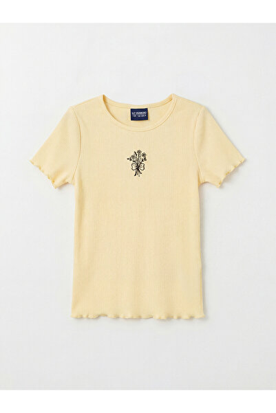 LC Waikiki Trendlucky Floral Girl's T-Shirt with Oval Neckline and Difference...