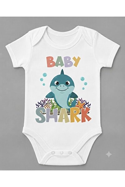 EYDUBABY Organic Cotton Baby Shark Printed Baby Bodysuit with Snaps, Short-Sl...