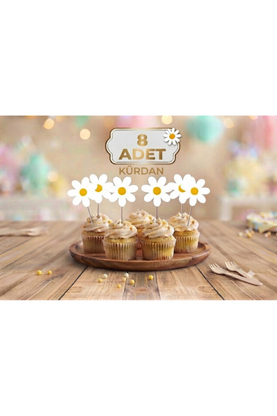 ÇAVUŞ E-TİCARET Papatya Temalı Pasta Kürdanı Papatya Cupcake Süsü Papatya Doğ...