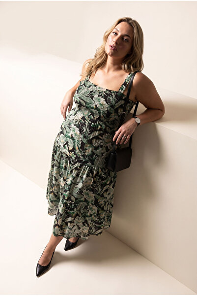 Stil Diva Plus Size Floral Print Thick Strap Elastic Waist Dress T-82