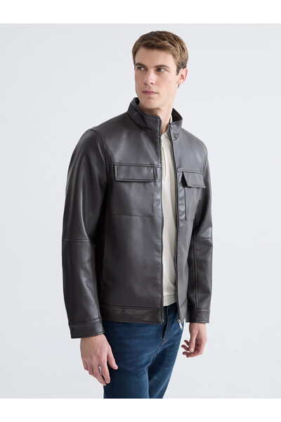 LC Waikiki Vizyon New Season Standard Mold Mock Neck Men's Leather-Look Jacket