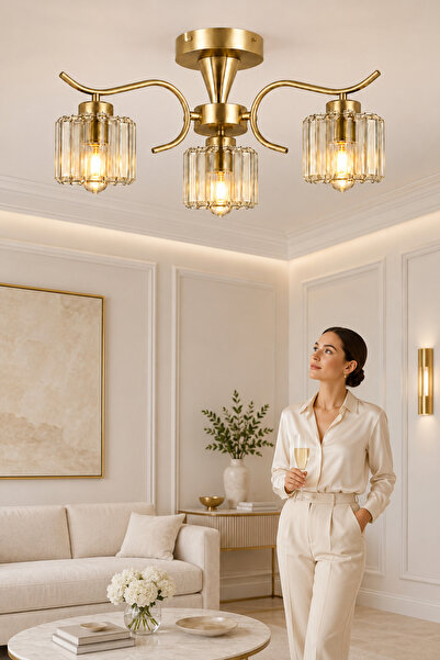 ESSLİGHT Miliç 3’lü Eskitme Kristal Taşlı Modern Salon Mutfak Yatak Odası Avi...