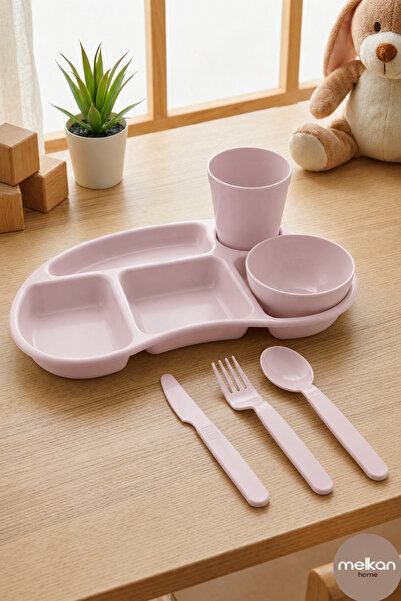 Melkan Home 5 Bölmeli Kahvaltılık Tabildot Kase Bardak Çatal Bıçak Kaşık Set ...