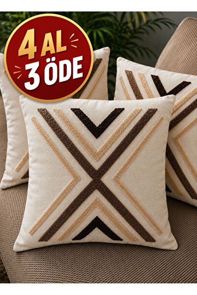 Modamina Punch Embroidered Cushion Cover with Zipper 42X42 Cm, Geometric Patt...